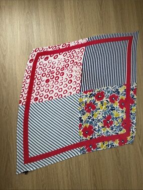 OVS Italy Pleated Square Scarf Floral Striped Print Red Blue One Size